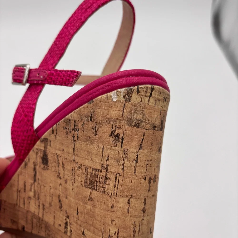 LifeStride Wedge Sandals Womens 8.5 Magenta Pink Woven Cork Heel Strappy